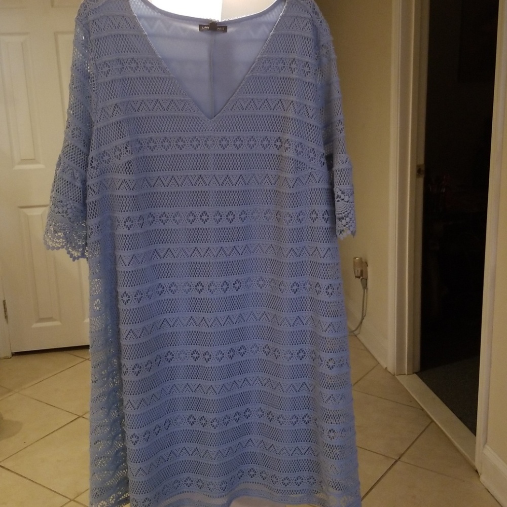 Light blue crochet dress w/bell sleeves